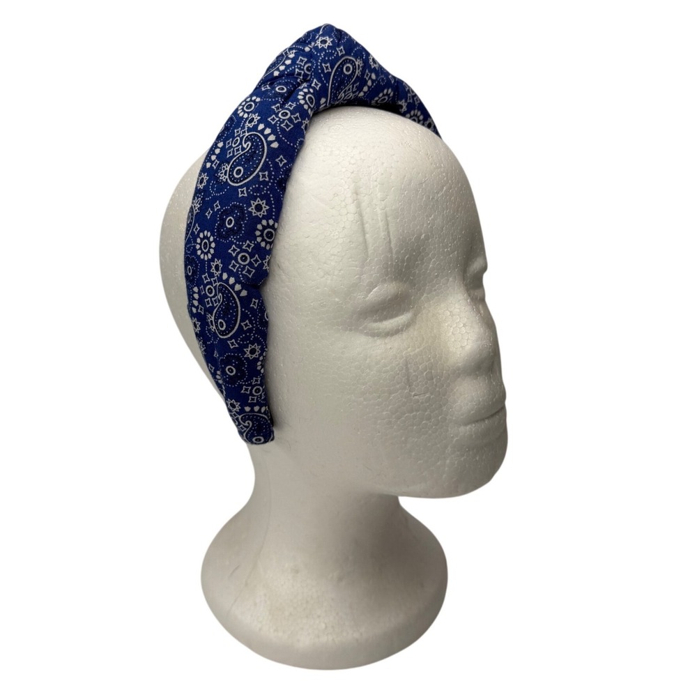 Lele Sadoughi Blue Paisley Bandana Top Knot Headband Wide‎ Padded Western Boho